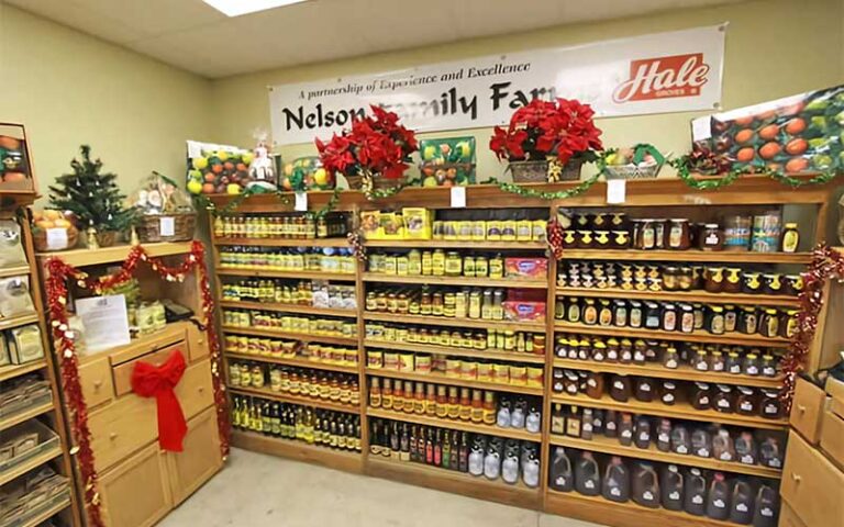 store interior shelves with jars and cans at nelson family farms fort pierce