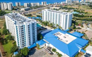 aerial view of hotel complex with beach at the palms of destin resort