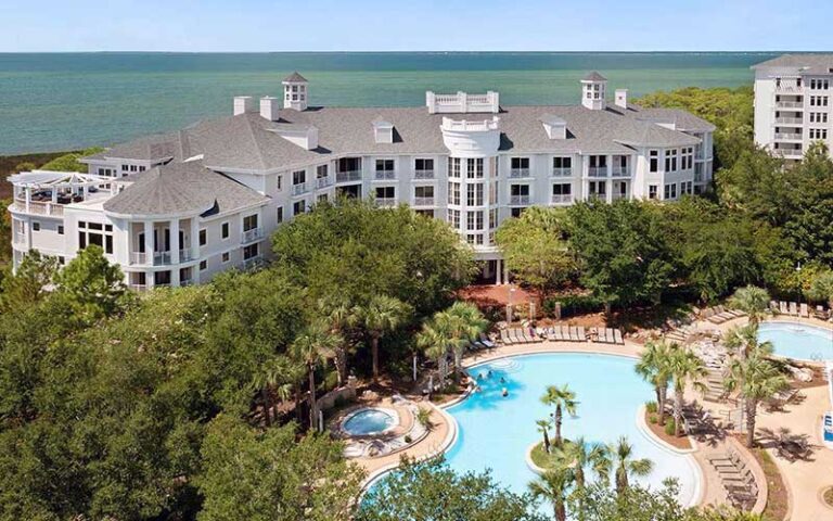 aerial view of hotel with curvy pool at sandestin golf beach resort miramar beach