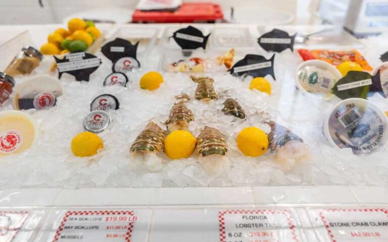 buffet cooler with ice seafood and lemons at destin ice seafood market deli