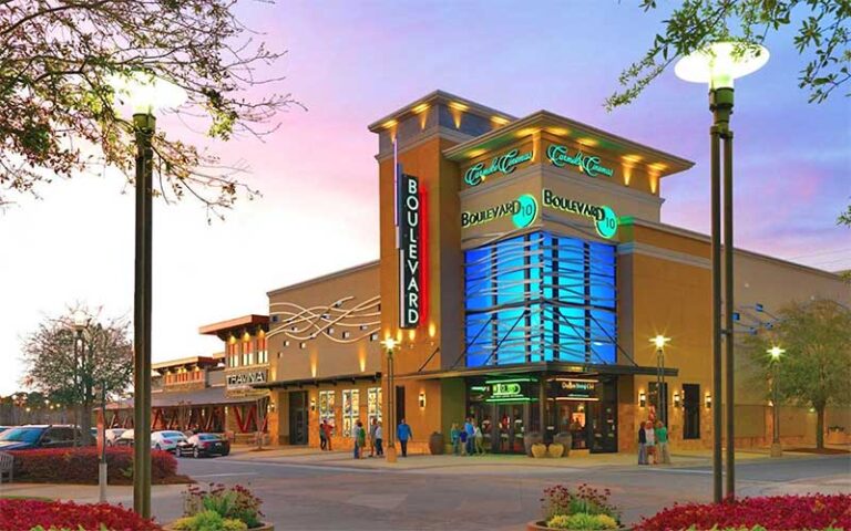 evening street view of movie theater at grand boulevard at sandestin miramar beach