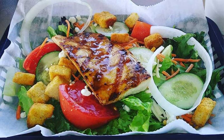 grilled fish salad tray at dewey destins seafood restaurant