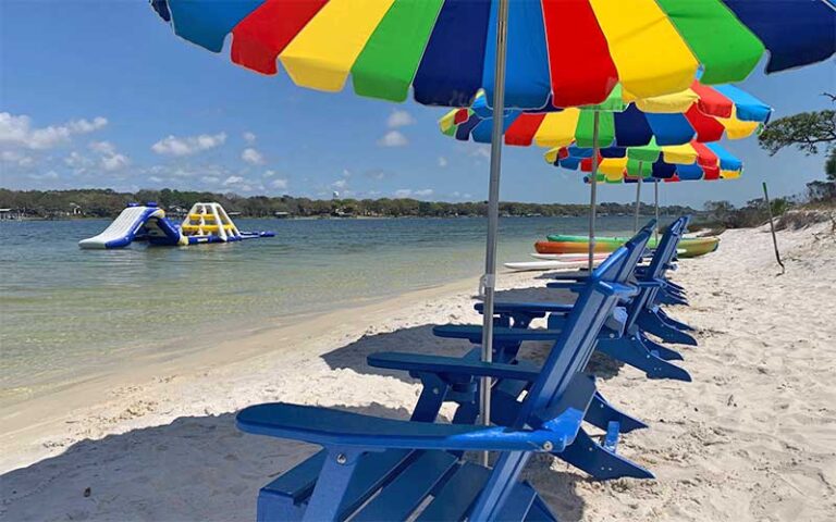 lakeside loungers with inflatable playground at destiny water adventures fort walton beach