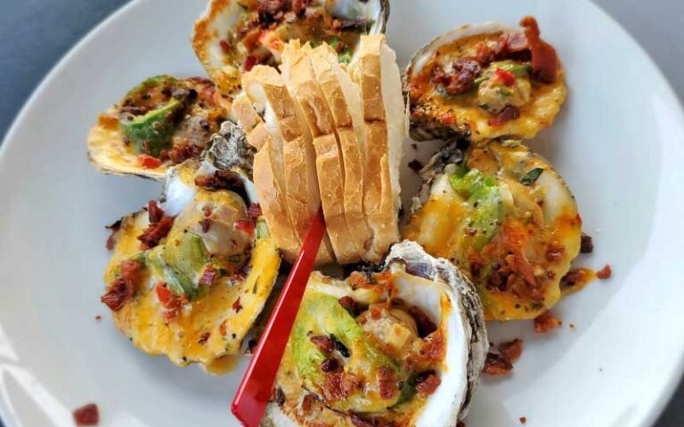 oysters rockefeller with sliced toast at shunk gulley oyster bar santa rosa beach 30a