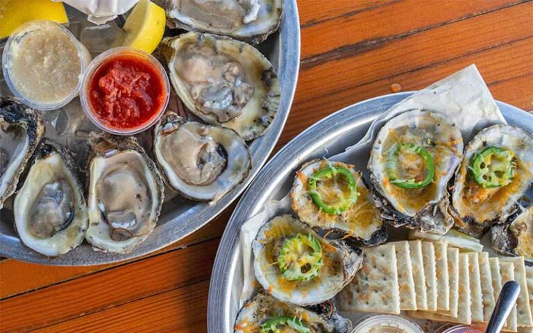 raw oyster platters on countertop at the edge seafood restaurant skybar destin