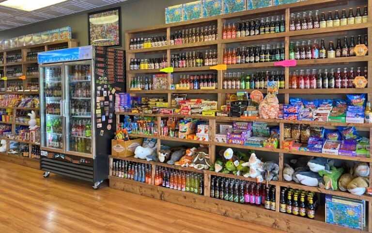 retail display wall with sodas and toys at sweet annies ice cream parlour marco island