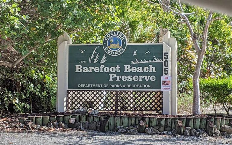 roadside entrance sign at barefoot beach county preserve bonita springs