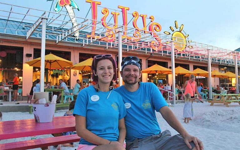 servers in beach play area with patio at twilight at lulus destin