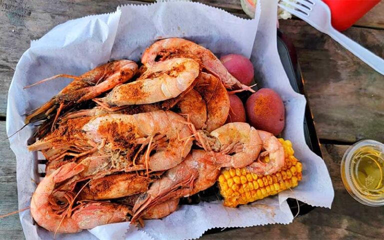shrimp boil with potato and corn cob at dewey destins seafood restaurant