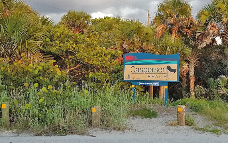 coastal road with sign along tree line at caspersen beach venice