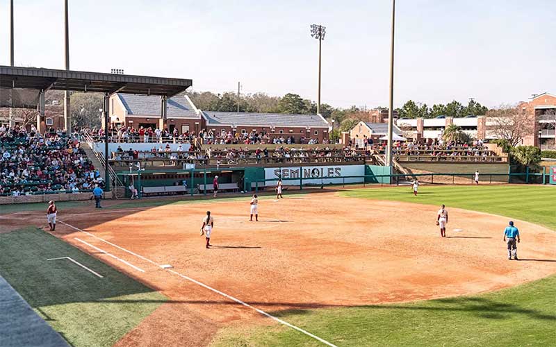 infield of softball diamond view from stands at seminoles game