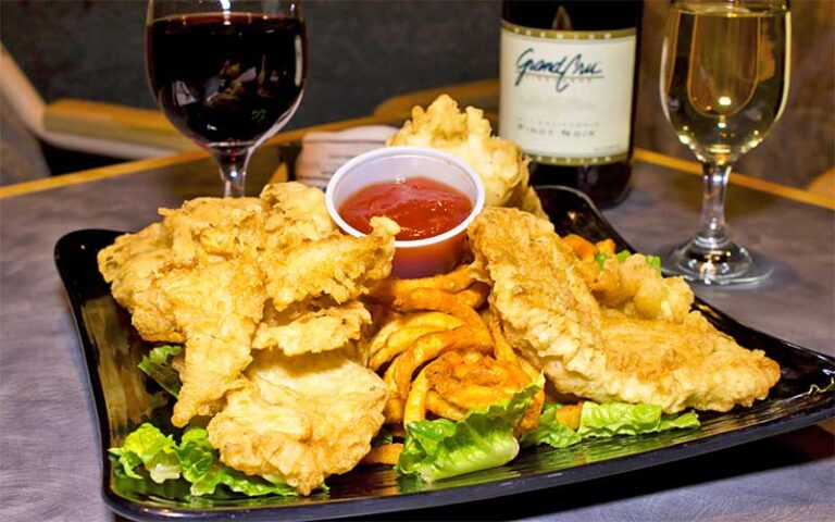 seafood platter entree with wine at marco movies marco island