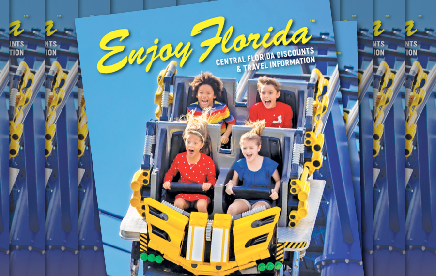 stacks of magazines with kids on great lego race coaster at legoland florida resort for enjoy florida magazine cover