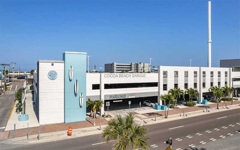 aerial of parking garage at beach shack rentals cocoa beach