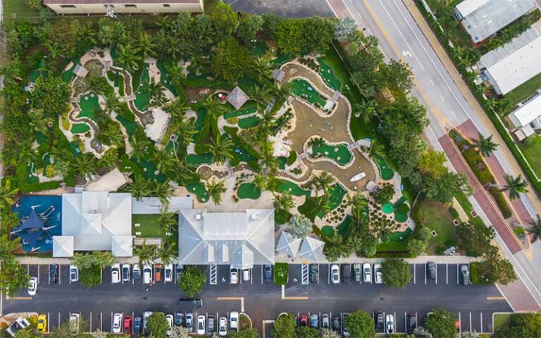 aerial view above mini golf course at lighthouse cove adventure golf jupiter