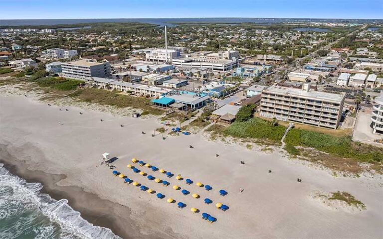 aerial view of beach and town at beach shack rentals cocoa beach