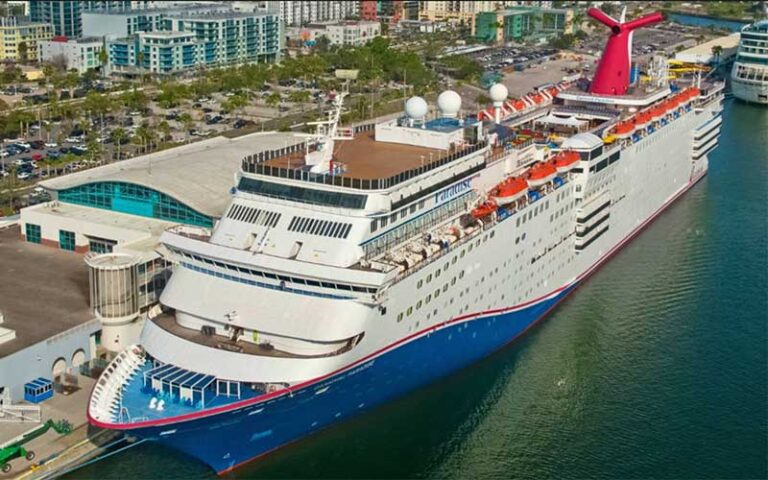aerial view of cruise ship paradise carnival cruise line port tampa bay