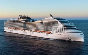 aerial view of ship at sea msc cruises port miami