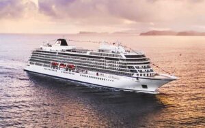 cruise ship at sea with sunset sky viking ocean port everglades fort lauderdale