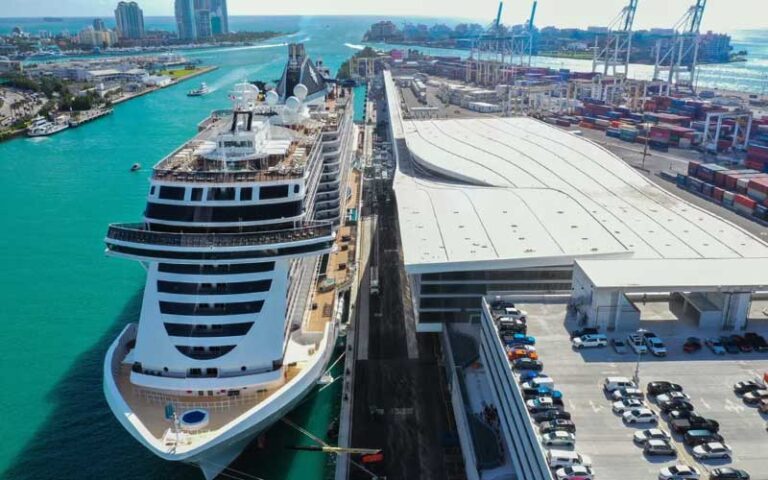 cruise ship docked at terminal msc cruises port miami