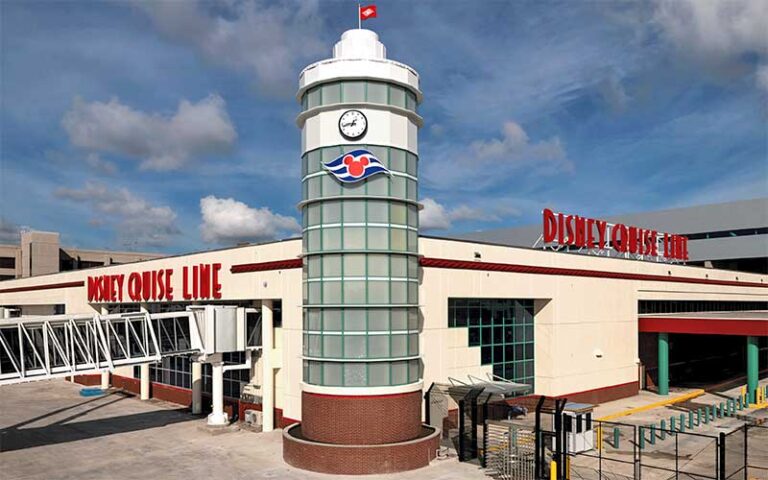 front exterior of terminal with clock disney cruise line port everglades fort lauderdale