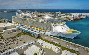 midsize ship docked at terminal royal caribbean port canaveral space coast