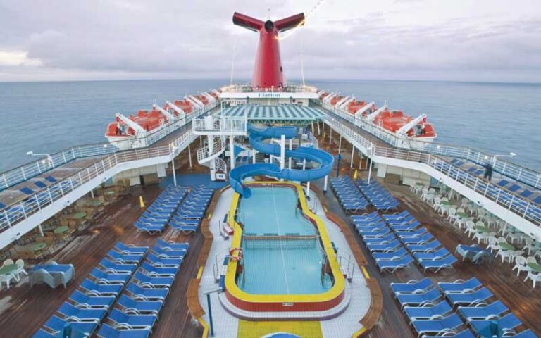 pool deck with water slides on elation carnival cruise line jaxport jacksonville