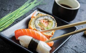 sashimi and roll closeup at sushi misono lake buena vista