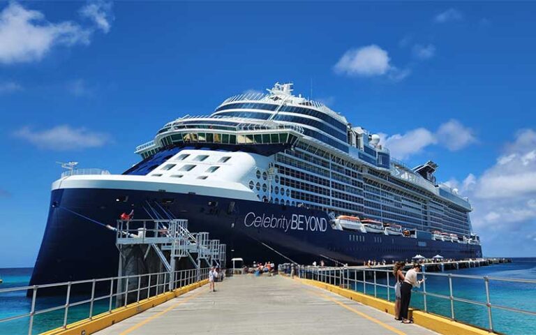 view from dock with couple cruise ship beyond celebrity cruises port miami