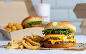 deluxe double stack burger and fries at wayback burgers orlando