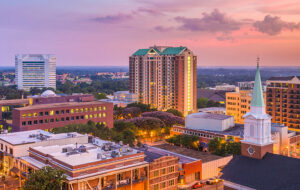 evening skyline aerial of downtown tallahassee
