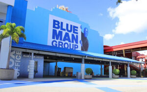 front exterior of blue man group theater at icon park orlando
