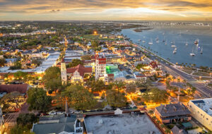 aerial view of st augustine with sunrise sky and st george street